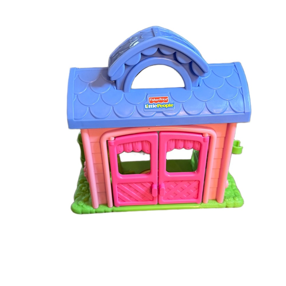 Fisher Price Little People Pink Garden House Cottage Playset Blue Roof 2004